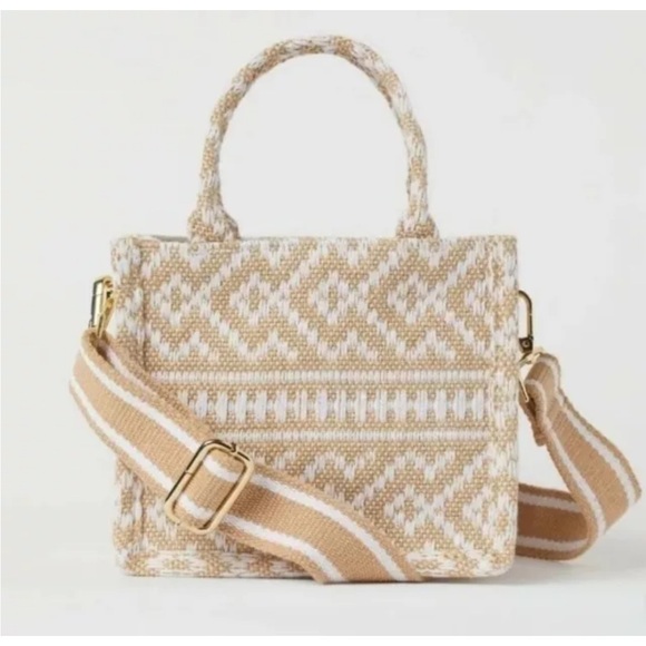 H&M Handbags - H&M mini jacquard weave beige tote bag BRAND NEW